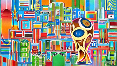 2026世界杯官方宣传海报，大力神杯与参赛球队旗帜