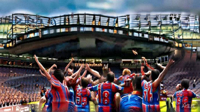 英格兰足球超级联赛标志性球场与球员庆祝画面